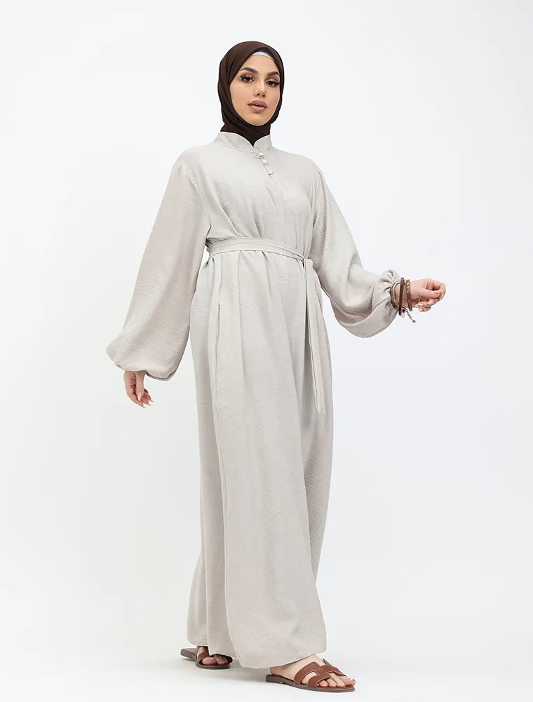 Stone Linen Feel Nehru Collar Maxi